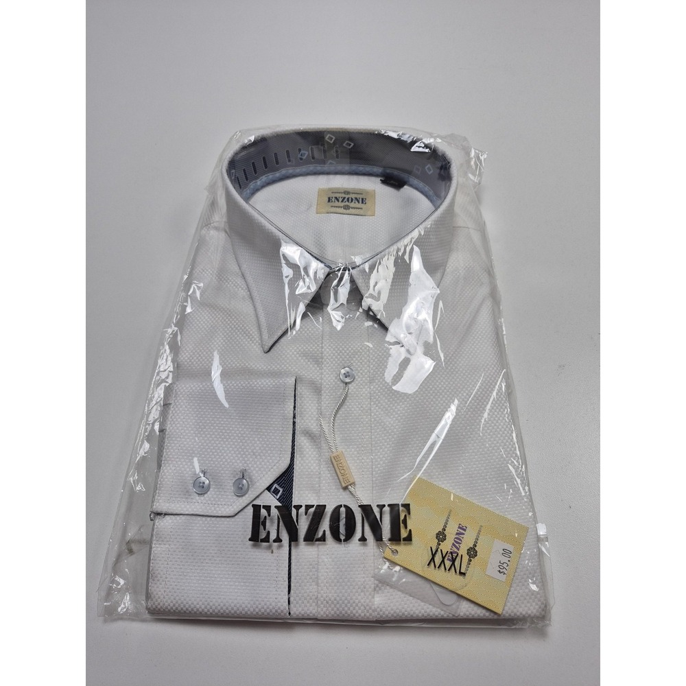 Enzone Dress Shirt Mens 3XL White Solid 100% Cotton Woven Long Sleeve Business